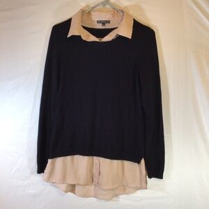 Adrianna Papell Women’s Sweater Black Size Small twofer Polka Dots Casual Preppy